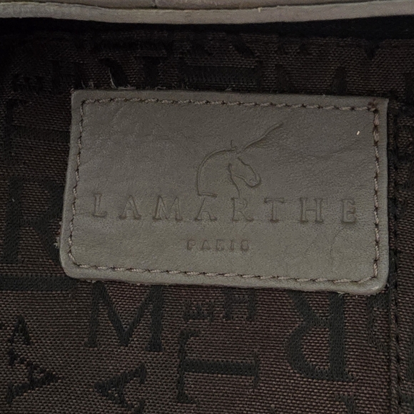 Lamarthe of Paris Leather Purse Gray Boho Flower Shoulder Bag French Designer - Picture 13 of 16